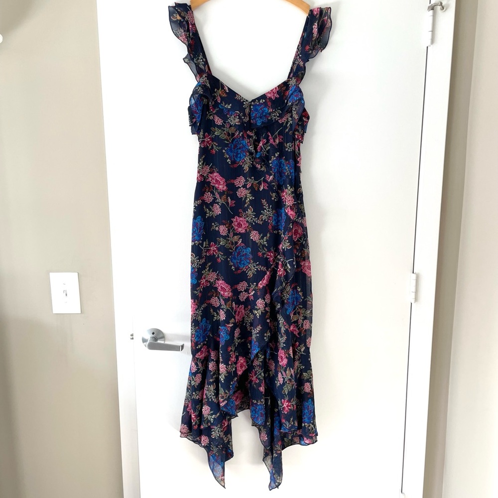 WAYF Navy Ruffle Floral Dress